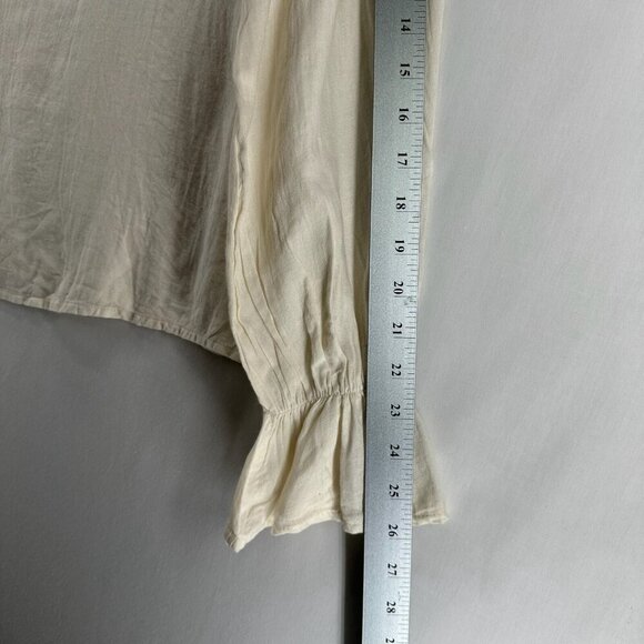 THML Blouse M Embroidered Ruffle Top Peasant Flounce Sleeve Cotton Cream - Picture 10 of 11